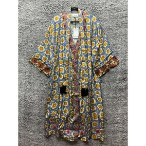 NWT Monoki by‎ Diane Goldstein Opium Floral Silk Wrap Dress Blue Womens One Size